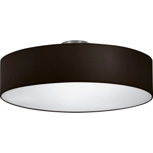 Schwarze Trio Deckenleuchte mit Stoffschirm, runde Form. Modern und elegant für Wohnräume.