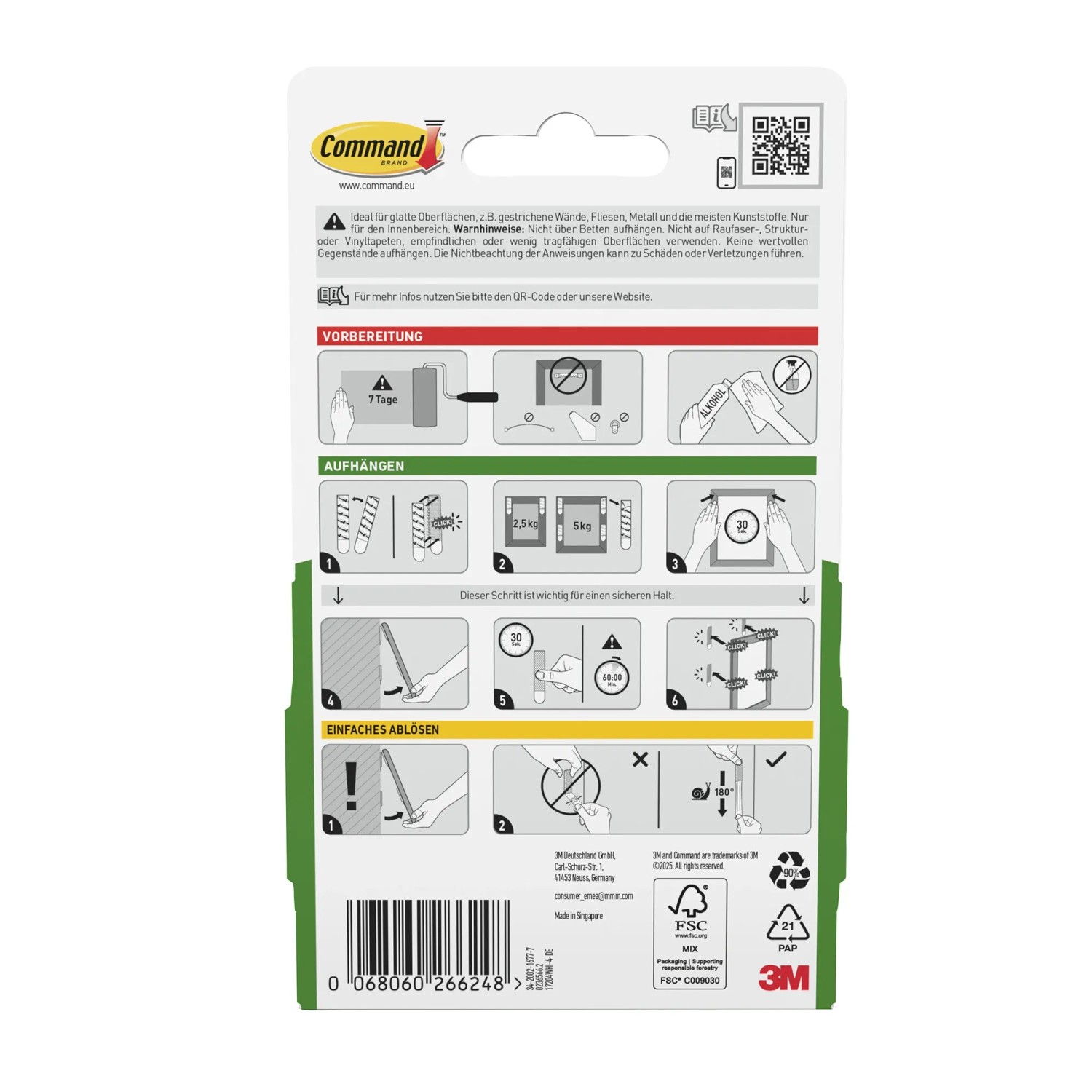 Command Bilder-Montage-Strips, 4 Paar, mittlere, weiße Klebestreifen zum Aufhängen von Bildern.