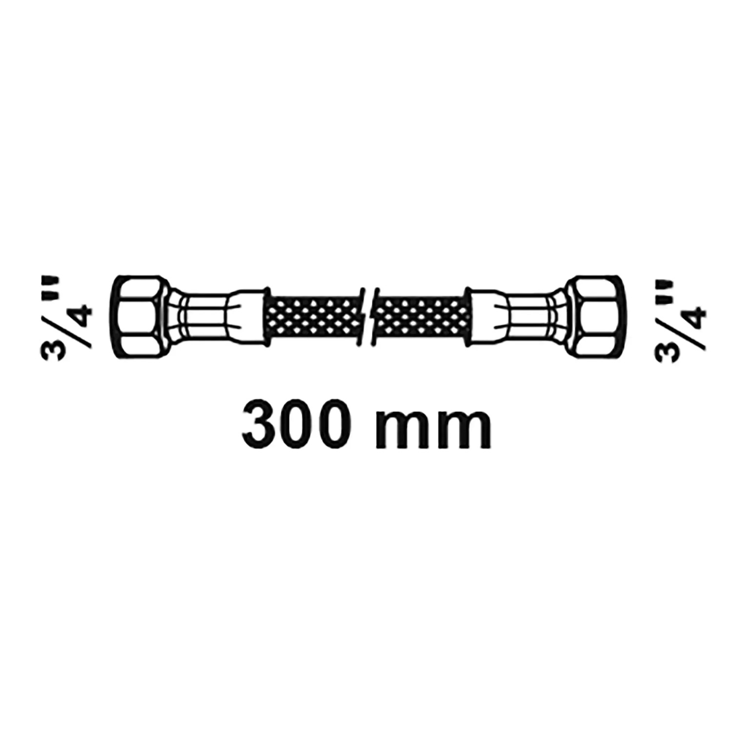 Abbildung eines flexiblen 300 mm Kirchhoff Anschlussschlauchs (3/4 IG).