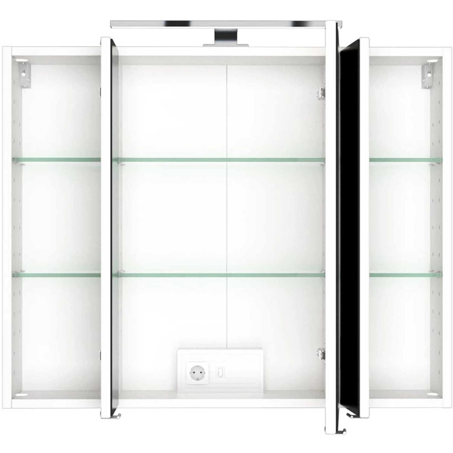 Held Möbel Verona Badmöbel-Set, 80 cm, matt Weiß, mit Spiegelschrank, Glasböden und Steckdose.