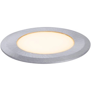 Runder Paulmann LED Bodeneinbaustrahler für Außen, insektenfreundlich, silberfarben.