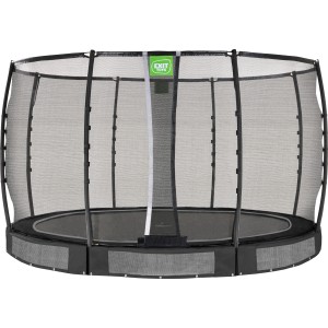 Schwarzes EXIT Allure Premium Bodentrampolin Ø 366 cm mit Sicherheitsnetz.