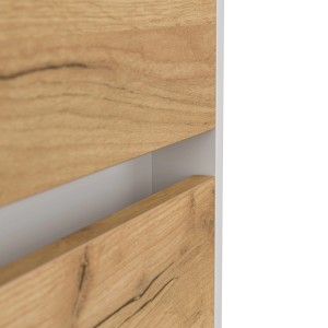 Detailaufnahme: Posseik Sideboard Industrial, weiße Schubladenfronten in Eiche-Optik.