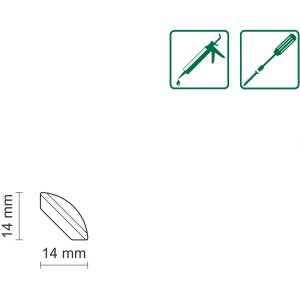 Abbildung eines Viertelstabs aus Ahorn Natur, lackiert, mit Maßangaben 14x14mm.