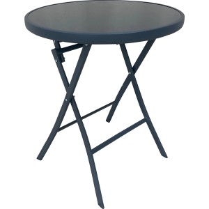 Klappbarer Balkontisch Rivadavia, Stahl Anthrazit, mit runder Glasplatte. Ideal für kleine Balkone.