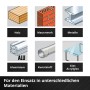 Einhell Bit-Set: Symbole für Holz, Mauerwerk, Metalle, Aluminium, Kunststoff und Glas/Acrylglas.