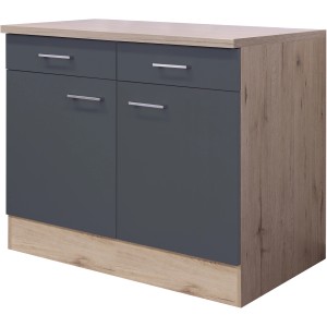 Flex-Well Unterschrank Morena, 100 cm, Basaltgrau/San Remo Eiche, mit 2 Schubladen und 2 Türen.