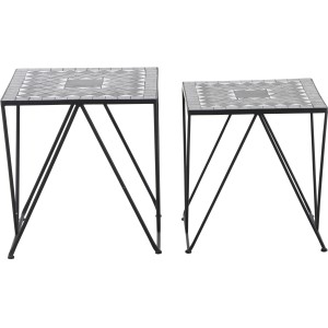 Siena Garden Como Gartentische, quadratisch, grau, 51x51 cm, 2er Set mit Mosaikmuster.