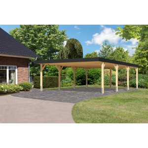 Karibu Doppelcarport Leimholz 2 Naturbelassen 246,5 x 528 x 700 cm