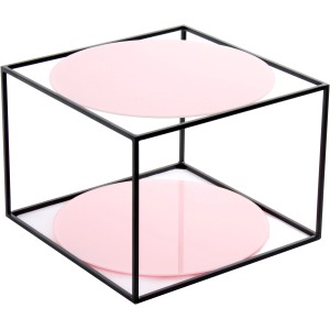 Kayoom Beistelltisch Cody, rosa Glasplatten, schwarzes Metallgestell, Ø 50 cm.