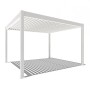 Weide Deluxe Pavillon 3,6x4m aus weißem Aluminium mit elektrischem Lamellendach für Terrassenüberdachung.