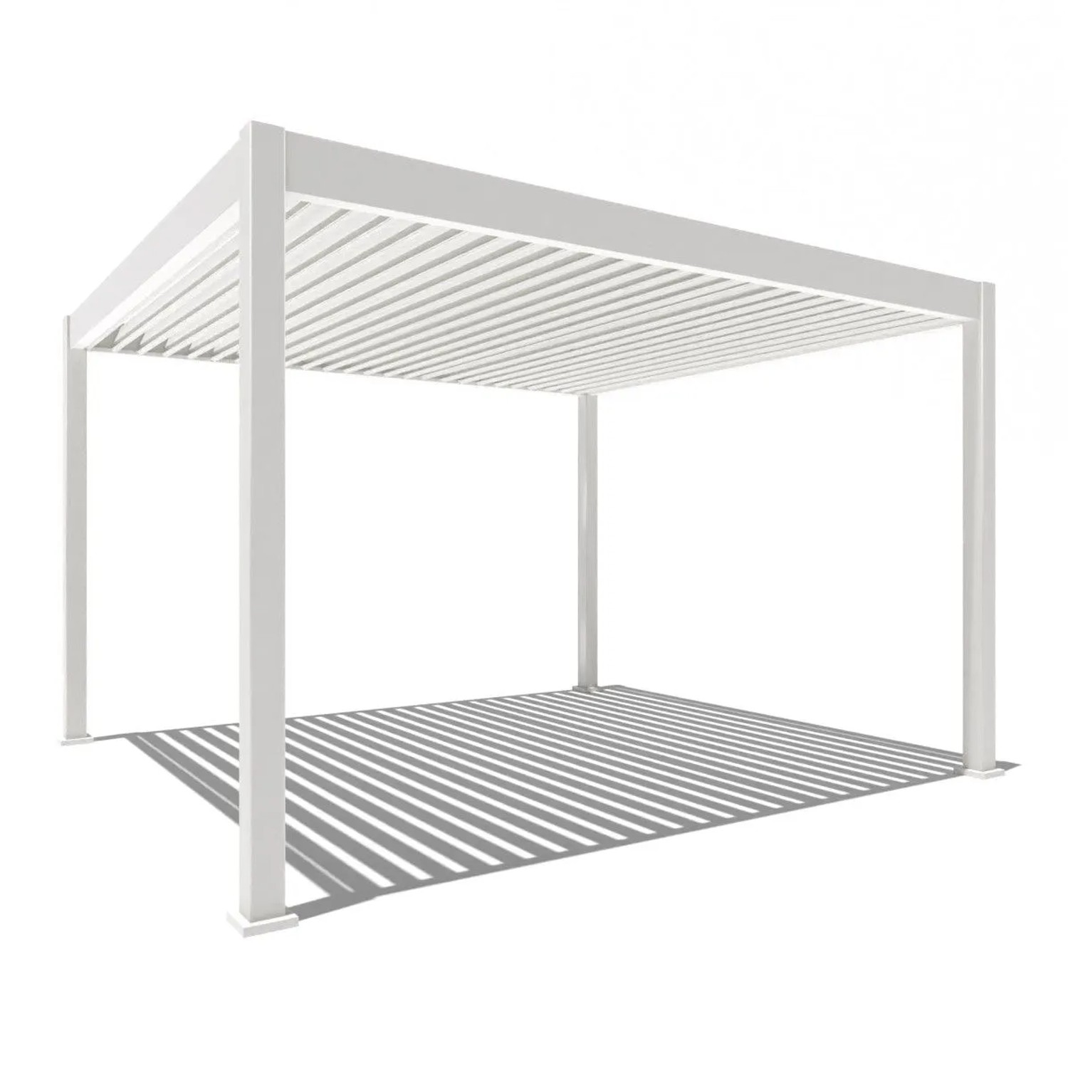 Weide Deluxe Pavillon 3,6x4m aus weißem Aluminium mit elektrischem Lamellendach für Terrassenüberdachung.