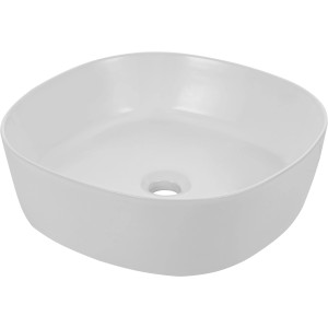 Weißes Verosan Aufsatzwaschbecken Salzburg, 44,5 cm, quadratisch abgerundet.