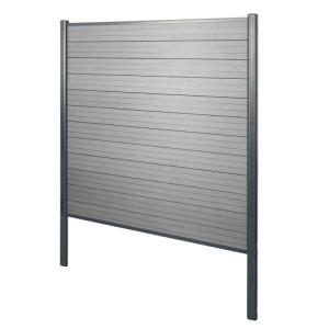 Grauer WPC-Sichtschutz Savoie mit Alu-Pfosten zum Einbetonieren, Basiselement 190 cm.