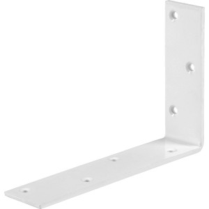 Weißer, pulverbeschichteter Konstruktionswinkel, 180x120x40 mm, mit Löchern für Schrauben.