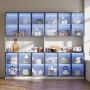 okwish Vitrine mit LED Beleuchtung Schranktüren Stauraum Wohnzimmer 240x34x200cm Weiß_10