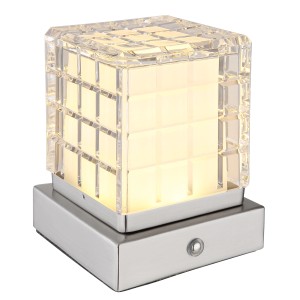 Globo Tischleuchte Lunki, Würfel aus Acryl und Metall Nickel Matt, LED-Tischleuchte.