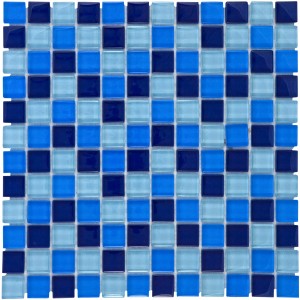Mosaikmatte aus Glas in Blau Mix, 30x30 cm. Quadratische Mosaikfliesen für Bad & Küche.
