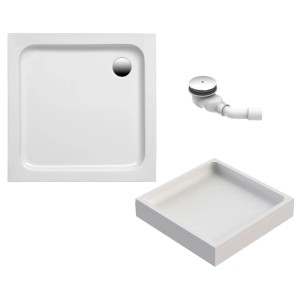 Ottofond Duschwannen-Set, quadratisch, 90x90 cm, weiß, mit Ablaufgarnitur und Duschwannenträger.