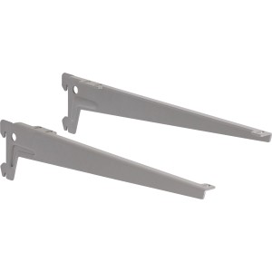 Zwei weiße Einloch-Winkelträger (33 cm) für Wandregale zur Montage von Holzfachböden.