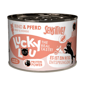 Lucky Lou Katzen-Nassfutter Sensitiv Rind & Pferd, 200g Dose. Alleinfutter für sensible, ausgewachsene Katzen.