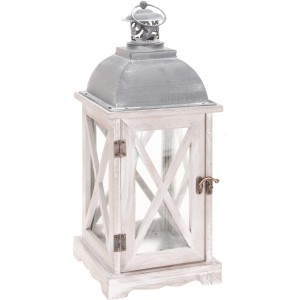 Weiße Holz-Laterne, 41 cm hoch, mit Metalldach, Weihnachtsdekoration für gemütliche Atmosphäre.