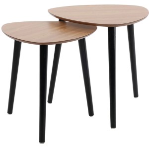 Holz-Beistelltisch 2er Set in Natur mit schwarzen Beinen.