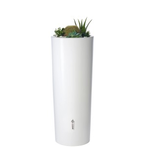 Garantia Regenwasser-Behälter 2in1 Color 350 l Coco, weiße Regentonne mit Bepflanzung.