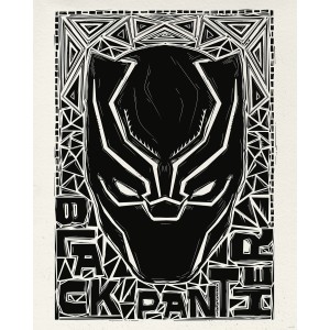 Komar Wandbild Marvel Black Panther Lino-Cut Helmet 40 cm x 50 cm Schwarz-Weiß
