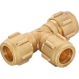 Messing Klemmring-T-Stück Ø 12 mm für Kupferrohr-Verbindungen.