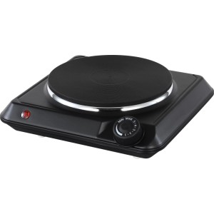 Schwarzes 1er-Kochfeld mit silbernem Rand, 1500 W, für Camping und kleine Küchen.