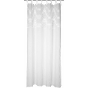 Weißer Schlaufenschal Lucca 245x135 cm mit dezenten Querstreifen, ein Fenstervorhang für Wohnräume.
