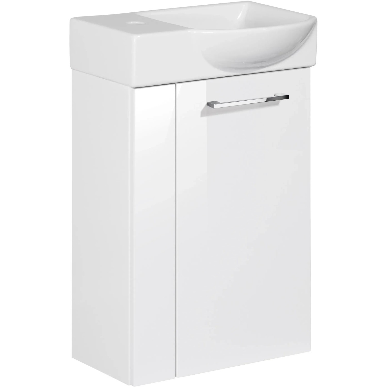 Fackelmann Waschbeckenunterschrank SBC, weiß, 44 cm breit, mit Waschbecken und Griff.