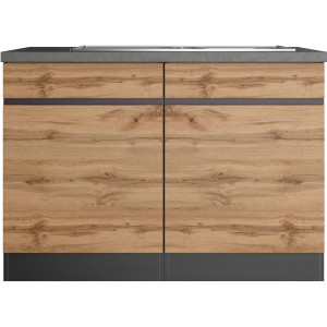 Held Möbel Spülenunterschrank Turin 120 cm, Wotaneiche/Graphit, mit Edelstahlspüle und 2 Türen.