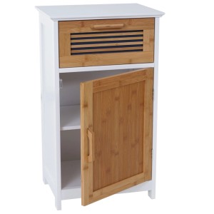 MCW Kommode A85, Badschrank aus Bambus mit Schublade und Tür, weiß/natur