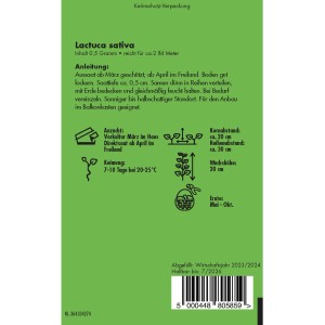 Verpackung Pflücksalat Amerikanischer Brauner mit Anleitungen zu Anzucht, Keimung und Ernte.