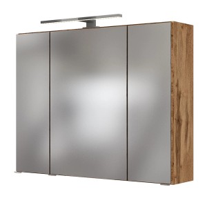 Held Möbel 3D-Spiegelschrank Pisa, 80 cm, Wotaneiche, mit LED-Aufsatzleuchte. Badmöbel für mehr Stauraum.