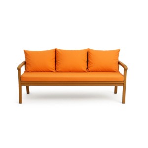 Orangefarbenes Sitzkissen-Set für Gartenbank, bestehend aus Bankauflage und 3 Rückenkissen.