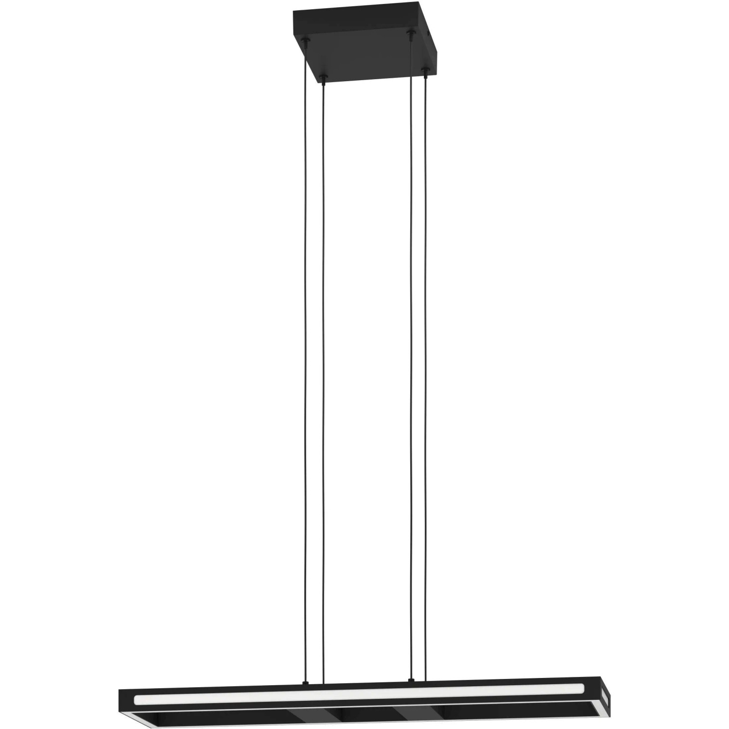 Moderne, schwarze LED-Hängeleuchte Salvilanas-Z von Eglo (110 cm) mit weißen Leuchtelementen.
