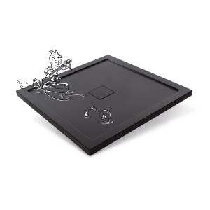 Quadratische, anthrazitfarbene baliv Duschwanne DW-90.70 E aus Mineralguss, 90x90 cm.