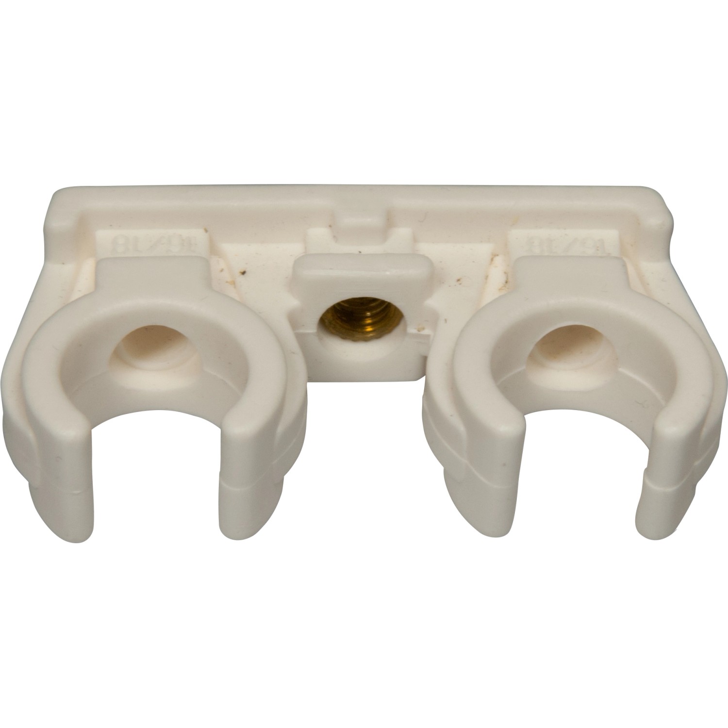 Doppelter Rohrclip Ø 18 mm aus Kunststoff mit M6-Gewinde für zwei Rohre.