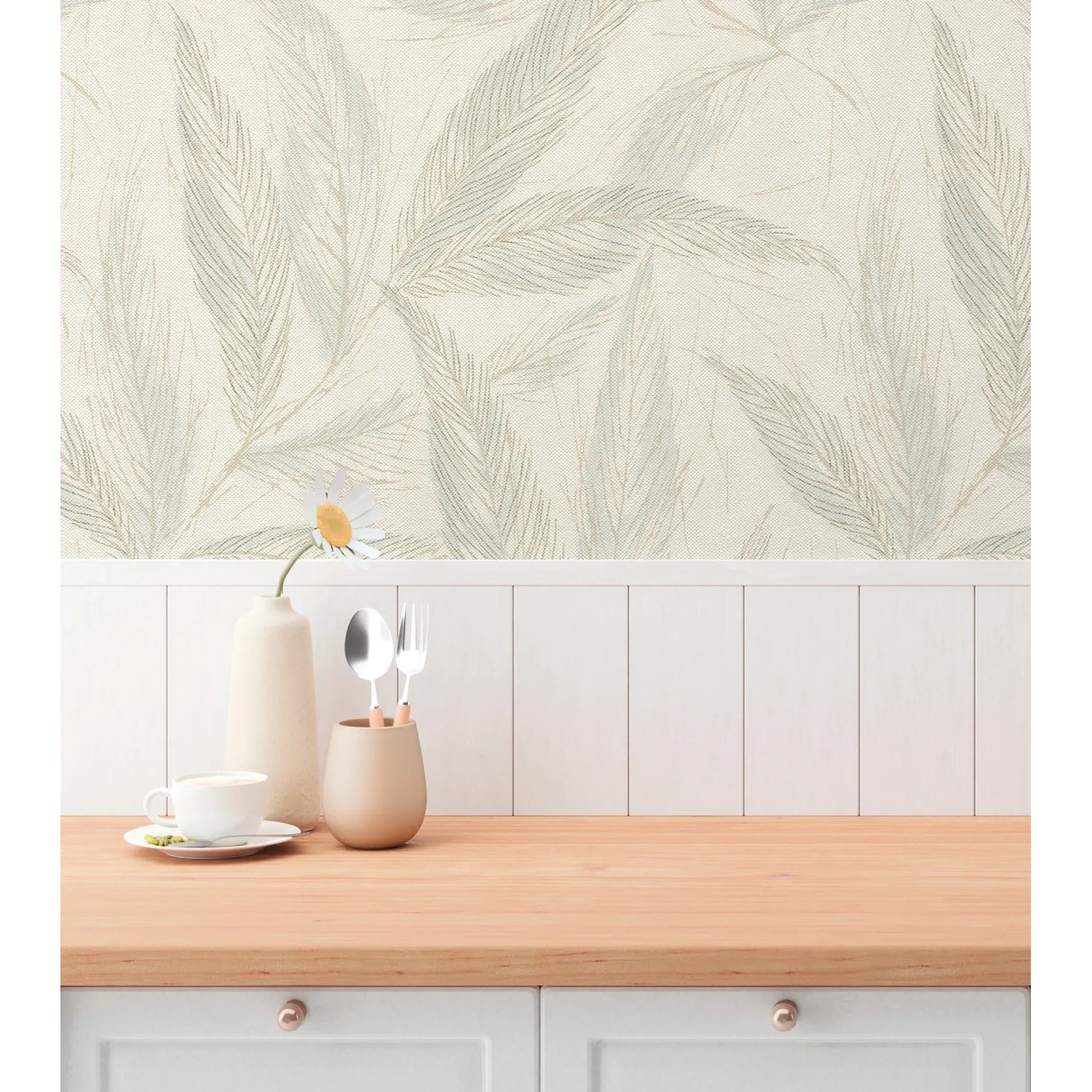 AS Creation Vliestapete mit Blättermuster in Weiß und Blau. Dekorative Tapete für Wohnräume.