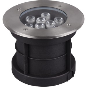 Runder Trio LED-Bodeneinbaustrahler Belaja, 16 cm, Nickel matt, für den Außenbereich.