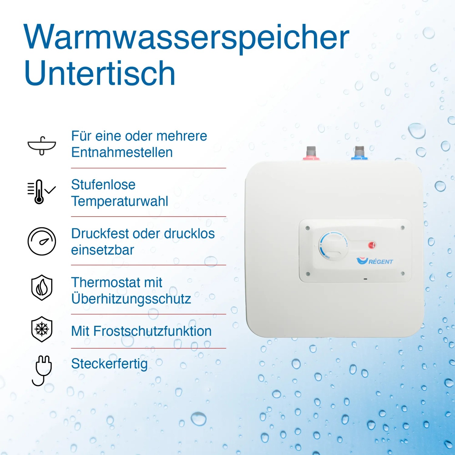 Regent Kleinspeicher REG 10 UT, 10 Liter Warmwasserspeicher für die Untertischmontage.
