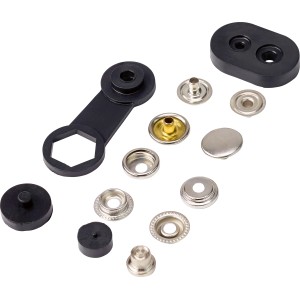 Set Ringfederknöpfe 3,5x15mm mit Werkzeug zum Anbringen, ideal für Jacken, Taschen und Rucksäcke.