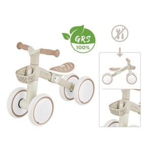 Taupe Globber Learning Bike mit 4 EVA-Rädern, höhenverstellbarem Sattel und Lenkerkorb für Kinder.