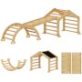 Modulares AIYAPLAY Klettergerüst aus Holz mit Rutsche, Kletterbogen und Tafel für Kinder. Vielseitiges Spielgerät.