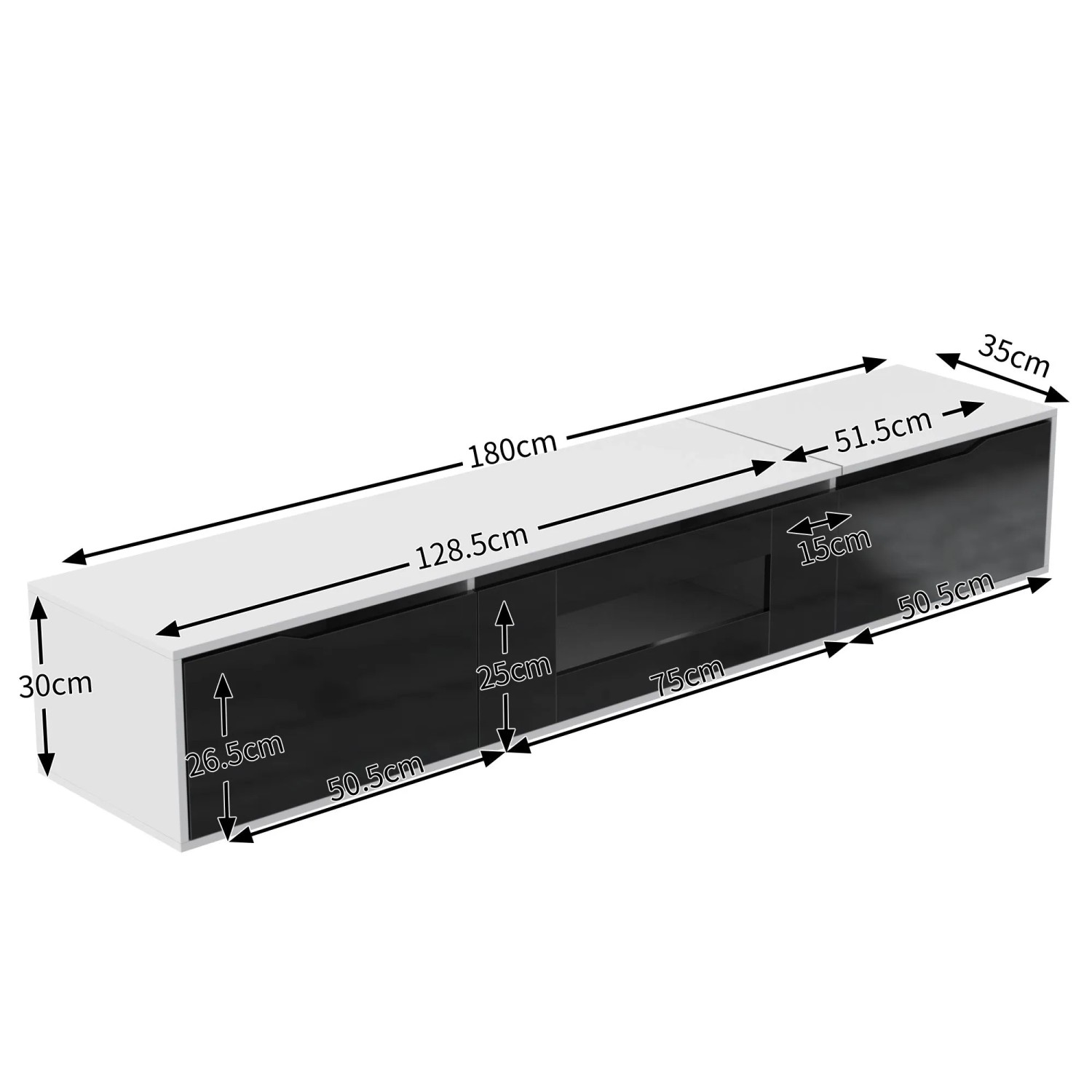 okwish TV Schrank mit LED Licht Holzoptik Glasböden 180x35x30cm Schwarz_5