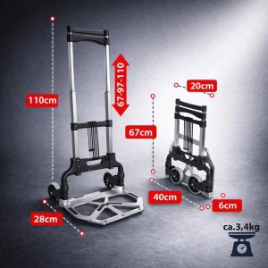 BigDean Aluminium Transportkarre Klappbar Sackkarre Bis 70 Kg Plus 110 Cm Teleskopgriff Anti Rutsch Pads Leise Soft Räder Inkl 2 Expanderseile Leicht