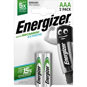 Energizer Extreme AAA Akkus, 2er Packung, wiederaufladbare Micro Batterien mit 800 mAh.